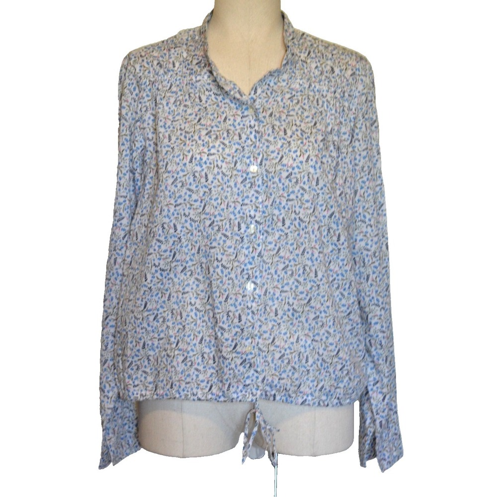 Lucky Brand Floral Long Sleeve Button Front Shirt Womens M 100% Cotton Waist Tie